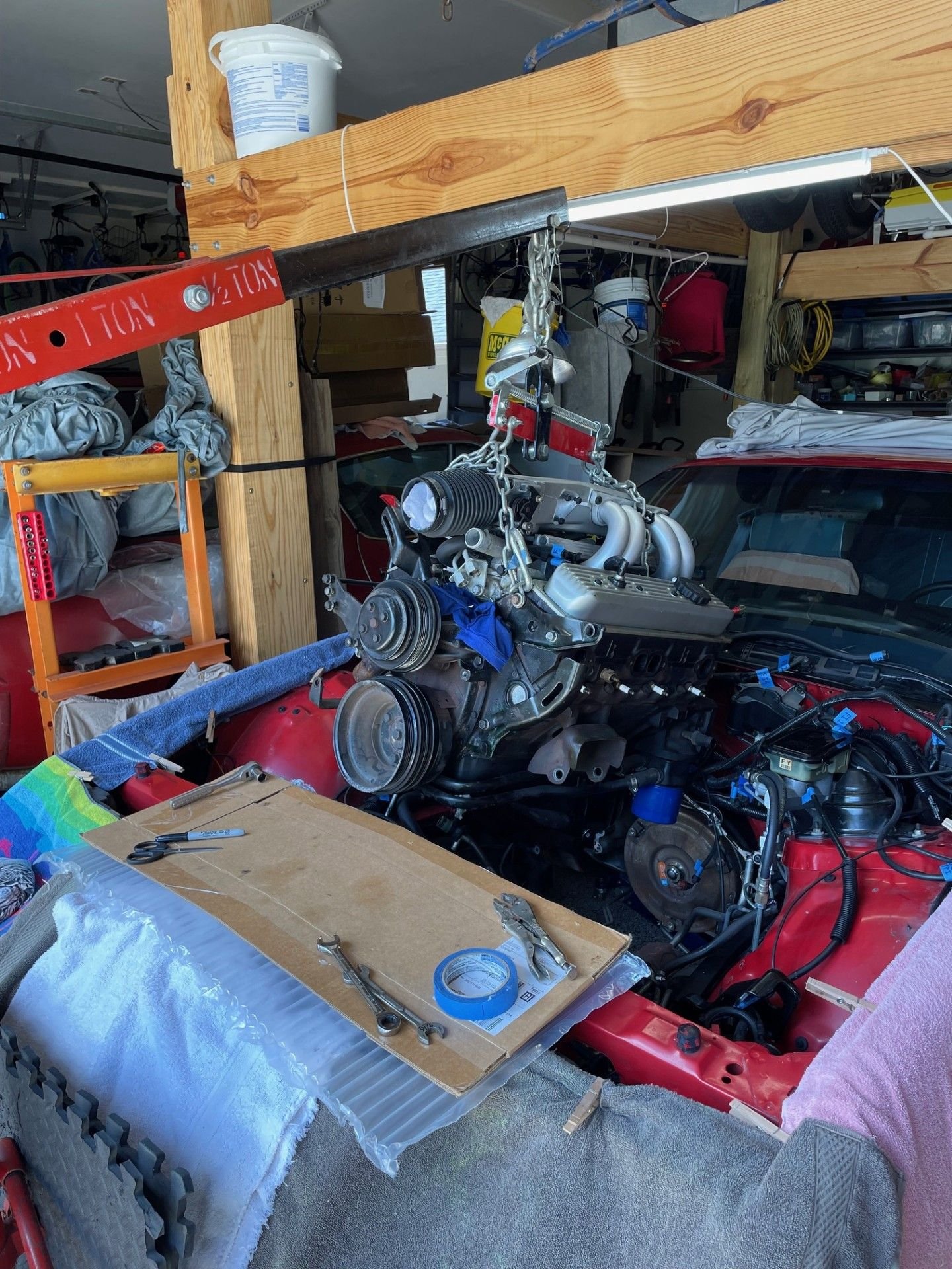 350 TPI engine coming out in May 2025.  If you look closely in the engine bay, you can see all the blue tape labels of where all the wiring harness connectors go.  I'm pretty **** about stuff like that.