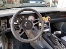 White dial overlays, autometer tach, B&M autmatic shifter and grant steering wheel