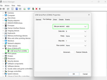 Windows Device Manager.  Bits per second: 4800