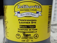 Zelikovitz dye; used for all seats and seat belts.  There's just a few ounces left but this one bottle certainly went a long way.  Highly recommended!