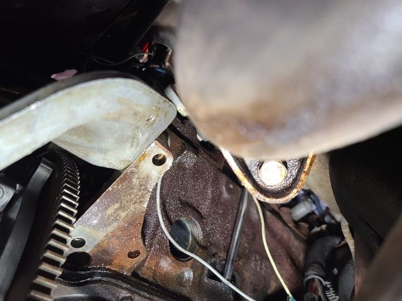 Clearly significant rust on engine block mounting surface.