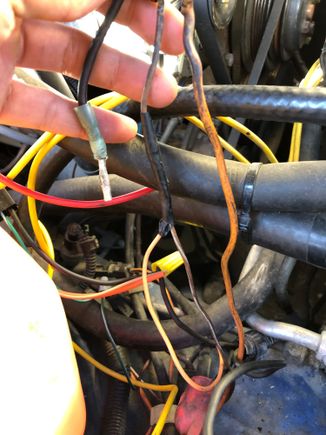 Pink wire from connector was tapped into the brown and white wire from the fan pigtail connector 