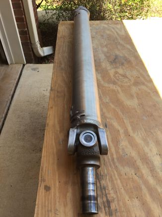 3.5" dia. aluminum propeller shaft by Inland Empire.  Shortened to fit the Aftermarket T56.