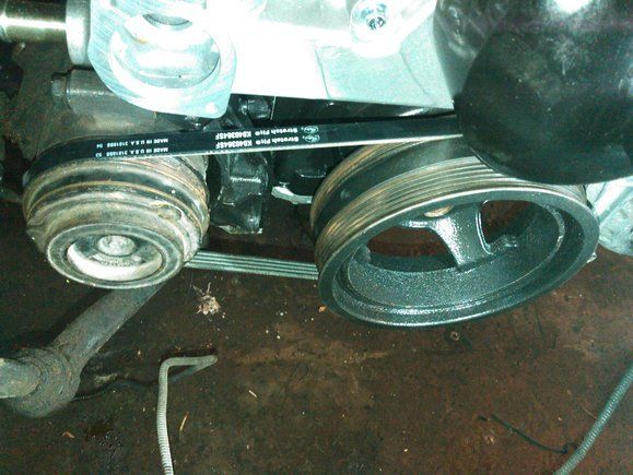 Cool thread. Im doing the same swap minus the turbo. Do you think you have enough room on the balancer to do a setup like this in the pictures? The guy doing the same swap cut the tensioner wheel off the a/c bracket for clearance purposes.
