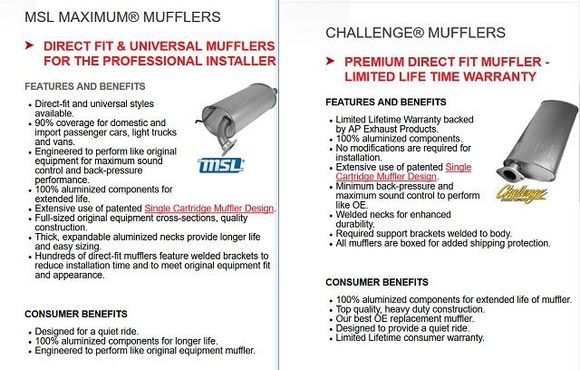 AP/Eastern MSL MAXIMUM vs CHALLENGE mufflers.