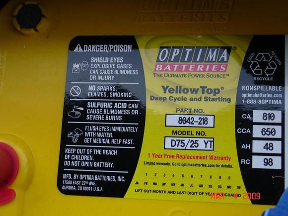 Optima Yellow Top Deep Cylce and Starting Battery.