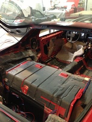 Going with hush mats, all new carpet, leather seats with the same material covering the new dash and headliner.