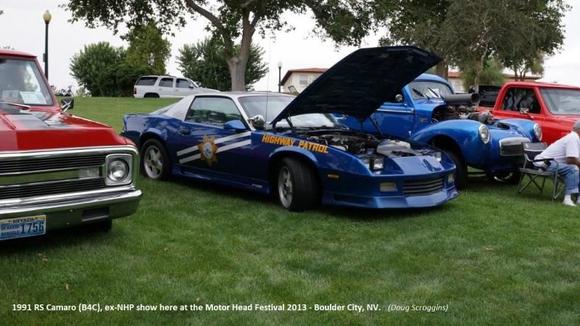 91 RS Camaro (B4C), ex-Nevada Highway Patrol car. The car is shown here at the Sept 7th 2013 Boulder City, NV. car show.