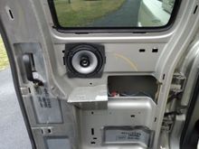 Kenwood 2 way 6.5 inch KFC-G1620 with ITC baffles. Opened up door to fit speaker.