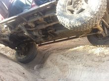 we flopped hit bouced up and stalled , i guess the tire slid into the hole i underestimated !