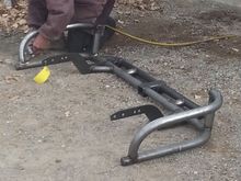 Trimming side gaurd before test fitting on truck
