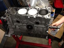 Pistons installed all went in pretty easy. Crank turns nice and smooth with everything torqued.