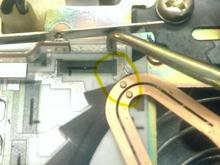 Marking the original position of the 22RE sensor to be able to adjust it slightly forward to "richen" up the mixture to account for the increase in airflow