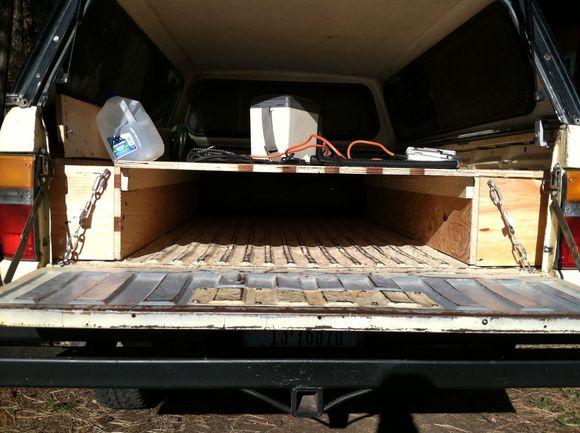 Had some time to start the sleeping platform system with integrated storage.  Pretty classic internet design. Center platform can go bed height or raised to 10 inches level with storage for full width sleeping for two. Turn buckles, cabinet latches, etc