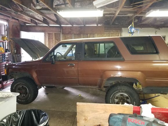 Back on its tires. I just need to adjust the shoes and bleed the brakes, then test drive time.

She sat for 2 months roughly, didn't try to start it once. Battery was low enough it wouldn't crank so threw the trickle charger on and set it to "Start" and she fired up immediately. I love it!