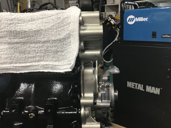 Side view of the oil pump and timing cover