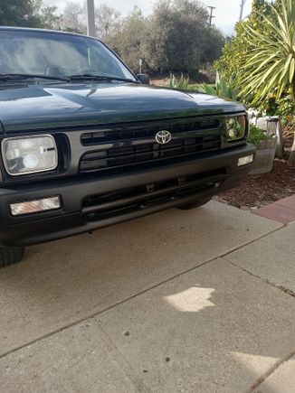 Halogen headlights, clear signals with LED bulbs. Bumper has 4 coats of black Plasti-Coat