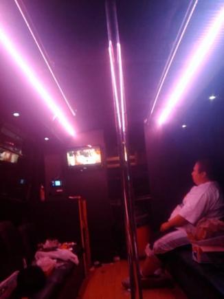 from the back seat of the party bus