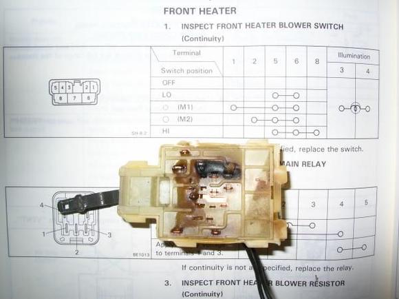 This is the fan switch removed, having suffered a complete meltdown.