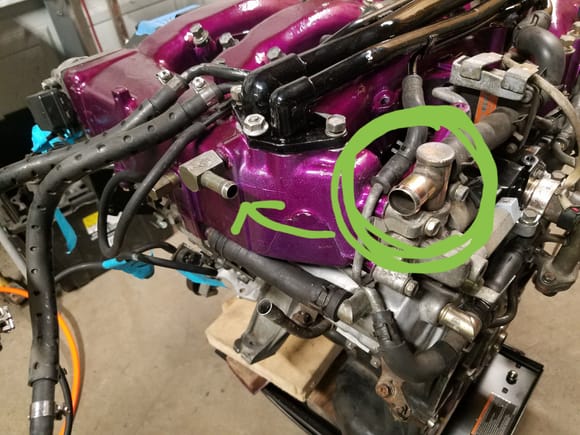 Last but not the least of my questions I'm sure; the circled port on the right that is from the IACV (hose is missing, probably in a bucket somewhere) I was thinking might go straight into the plenum (port on the right with the arrow) but that is just my guess...?