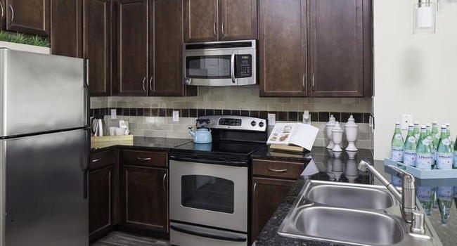 Granite inspired countertops and stainless steel appliances